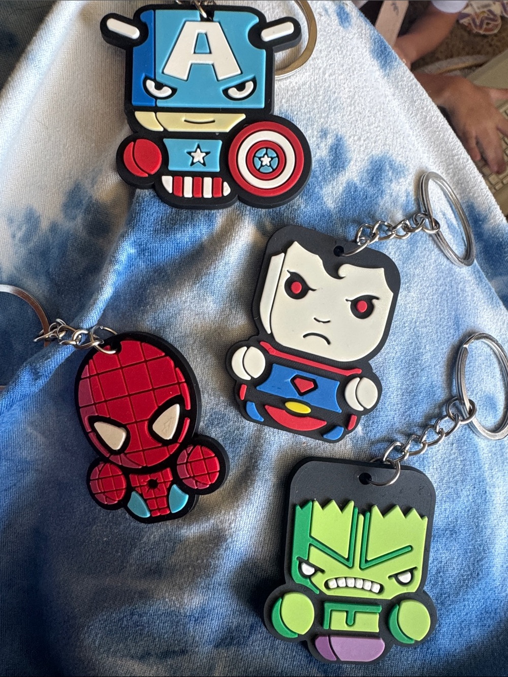 Superhero Rubber Keychain Set - Captain America, Superman, Spider-Man, Hulk